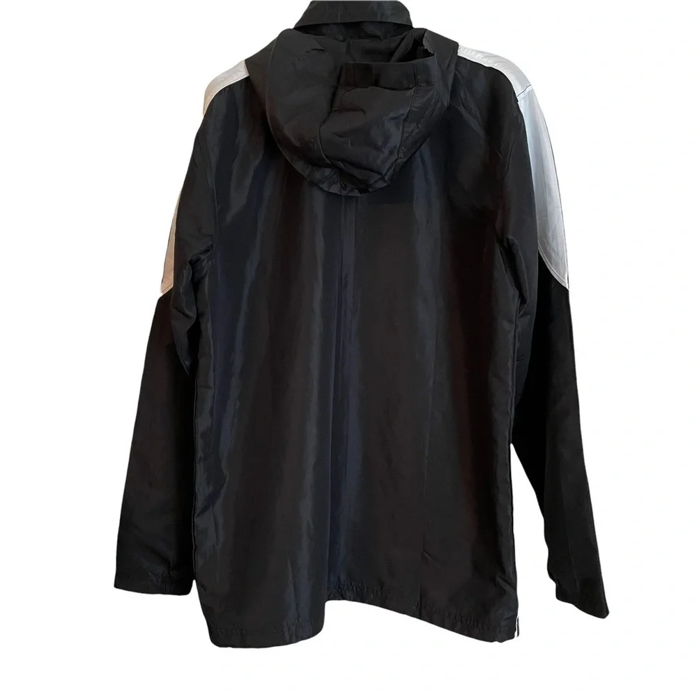 adidas Black and White 3 Stripes Windbreaker Track Jacket with Hidden Hood. S
